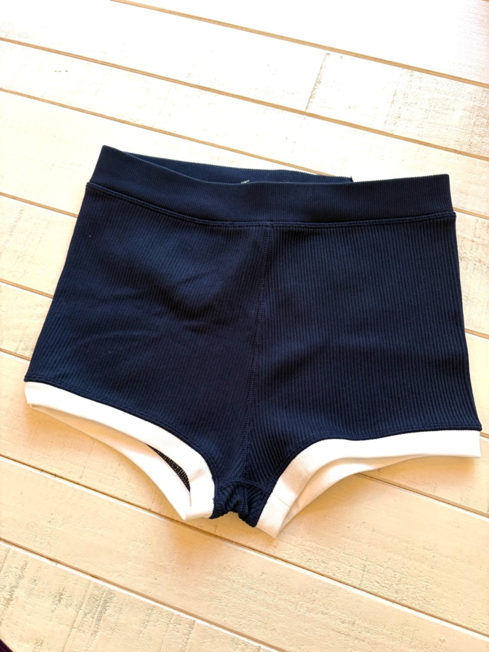 aerie OFFLINE Ribbed Navy Shorts with White Trim